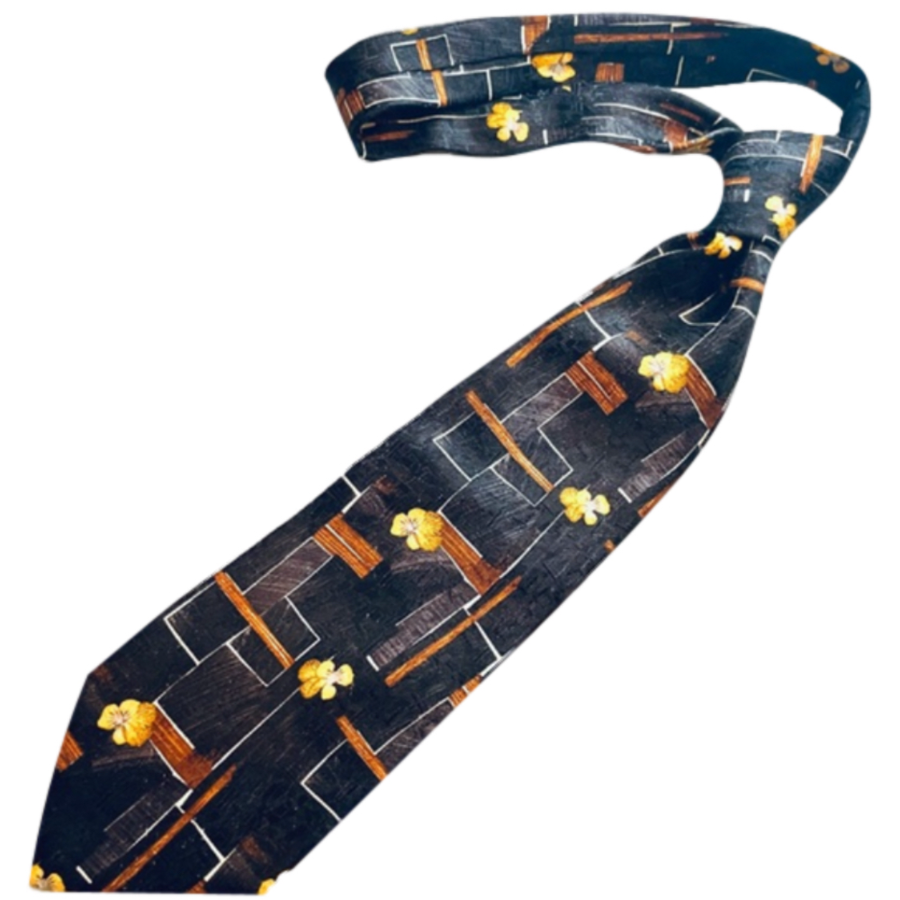 Vintage Ermenegildo Zegna Silk Tie Black floral print